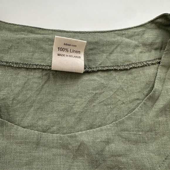 Len OK Green Linen 3/4 Sleeve Long Shift Dress W/wrap Around Belt Pockets XL - Picture 6 of 10